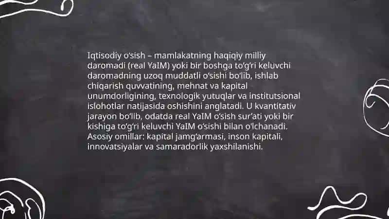 Iqtisodiy oʻsish mohiyati, asosiy tavfsiyanomasi va modeli 3