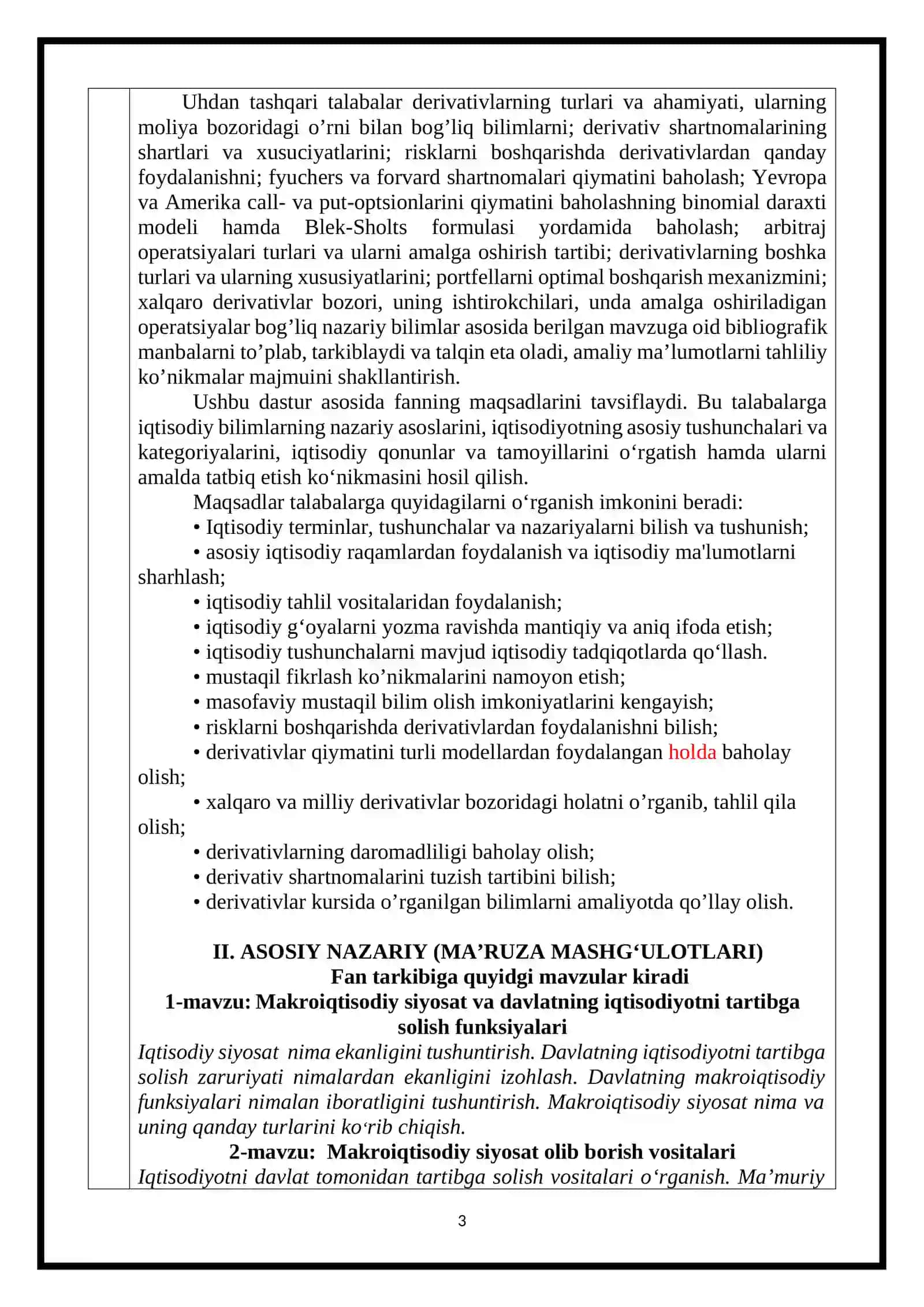 MAKROIQTISODIY SIYOSAT VA MOLIYA BOZORI FANI 3