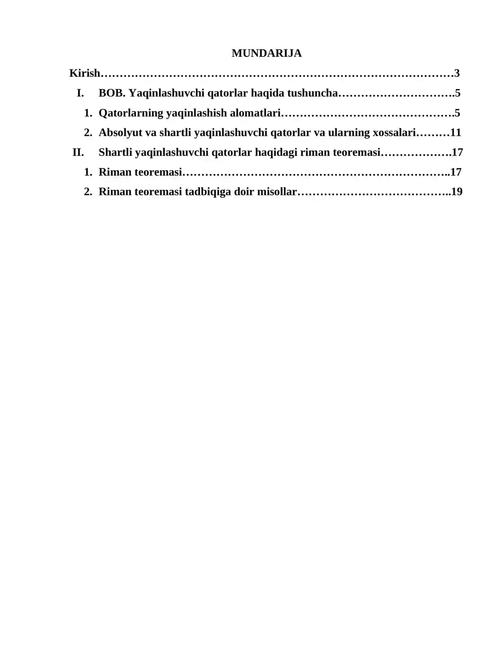 "Shartli yaqinlashuvchi qatorlar haqidagi Riman teoremasi" mavzusidagi KURS ISHI 3