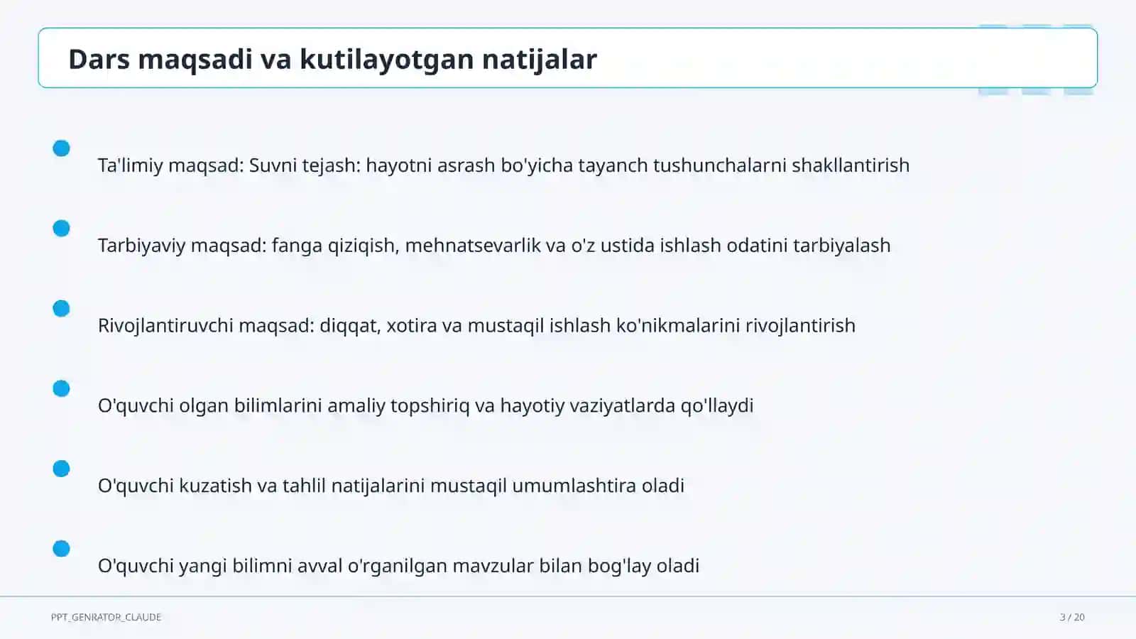 Sinf soati va tarbiyaviy tadbirlar (1– 3
