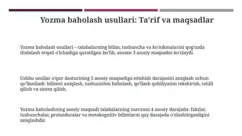Yozma baholash usullari 3