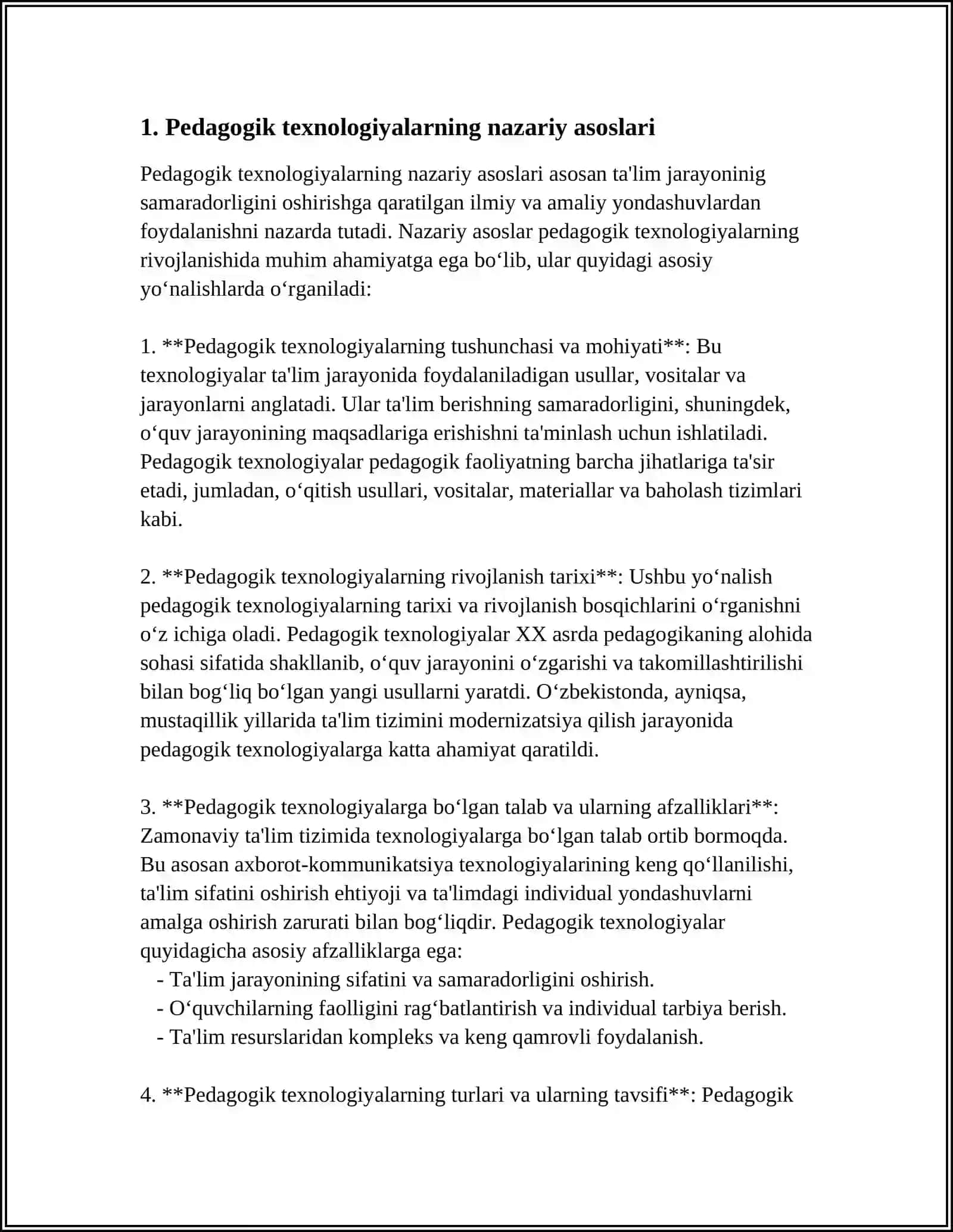 MUTAXASSISLIK FANLARINI OʻQITISH JARAYONIDA PEDAGOGIK TEXNOLOGIYALARNI TATBIQ ETISH METODIKASI 3