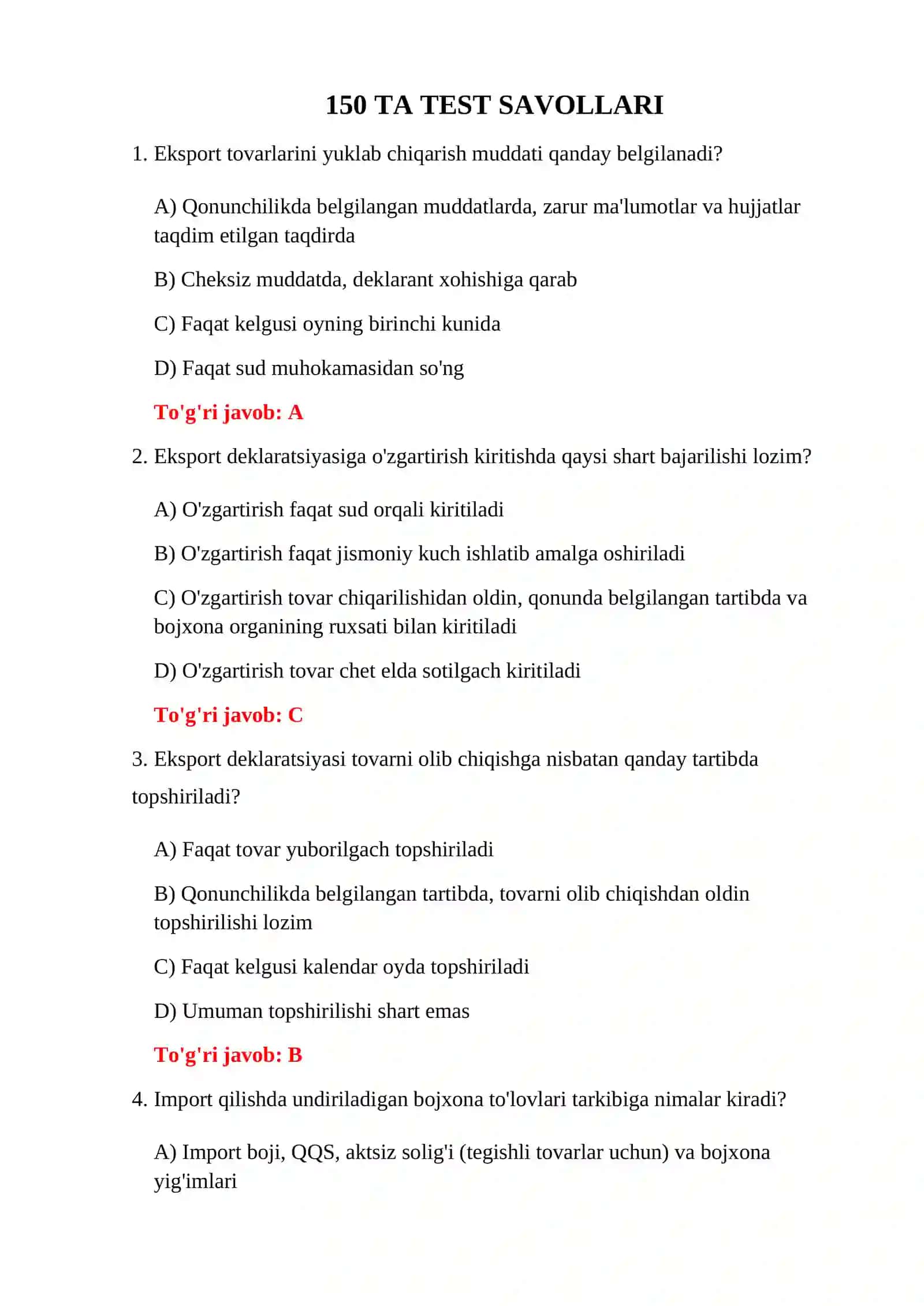 EKSPORT TOVARLARI BOJXONA TESTLARI 3