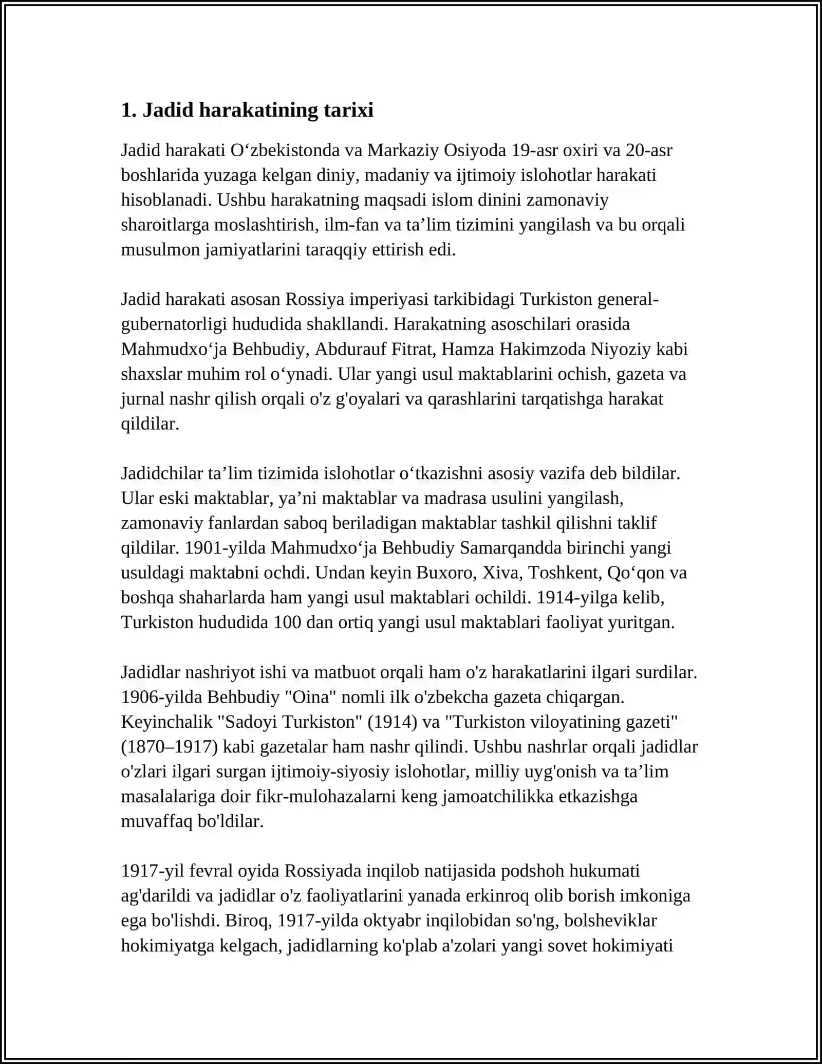 JADID MARIFATPARVARLARINING O’LKA IHTIMOIY MANAVIY HAYOTIFA TUTGAN O’RNI 3