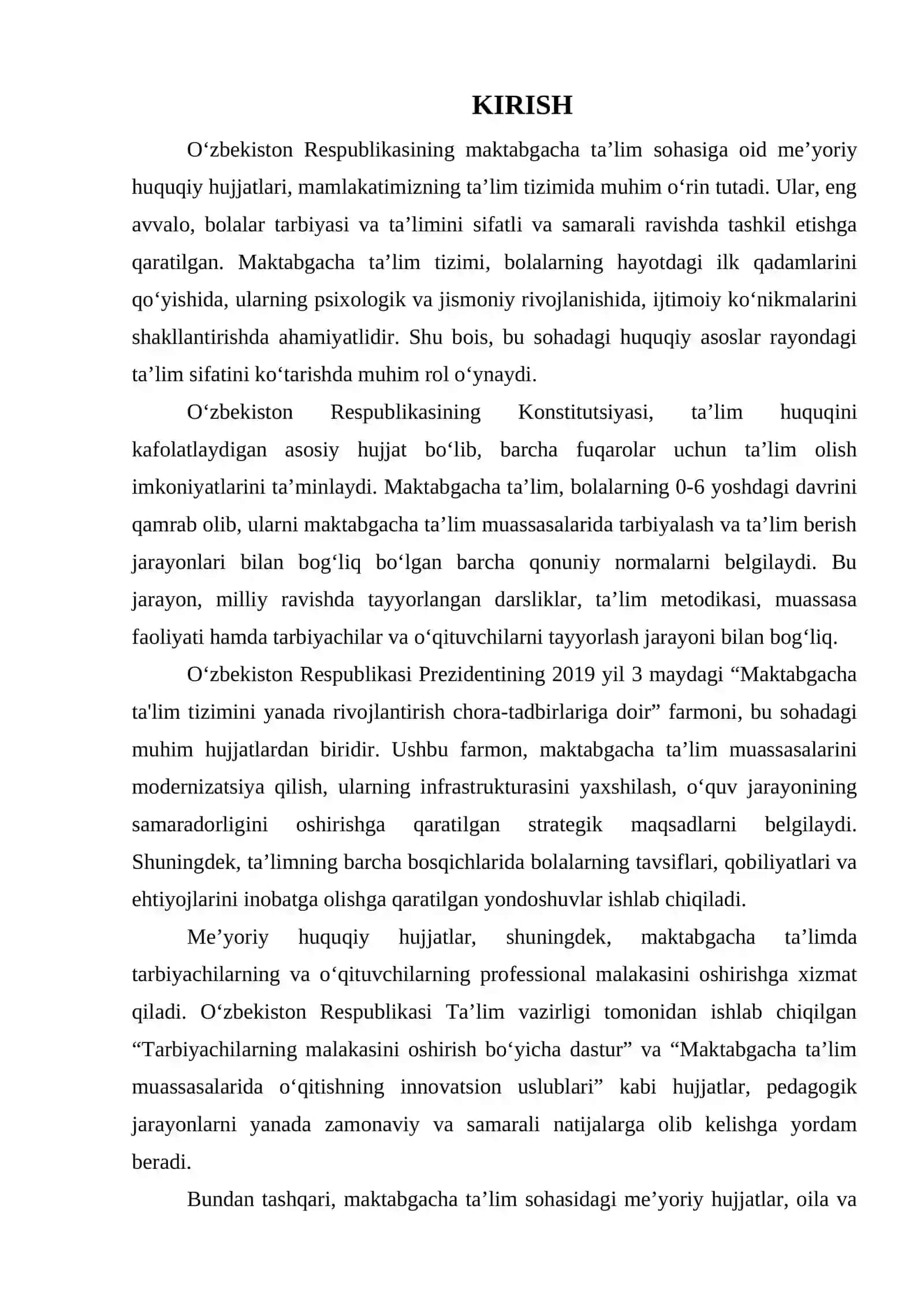 O‘ZBEKISTON RESPUBLIKASINING MAKTABGACHA TA’LIM SOHASIGA OID ME’YORIY HUQUQIY HUJJATLARI 3