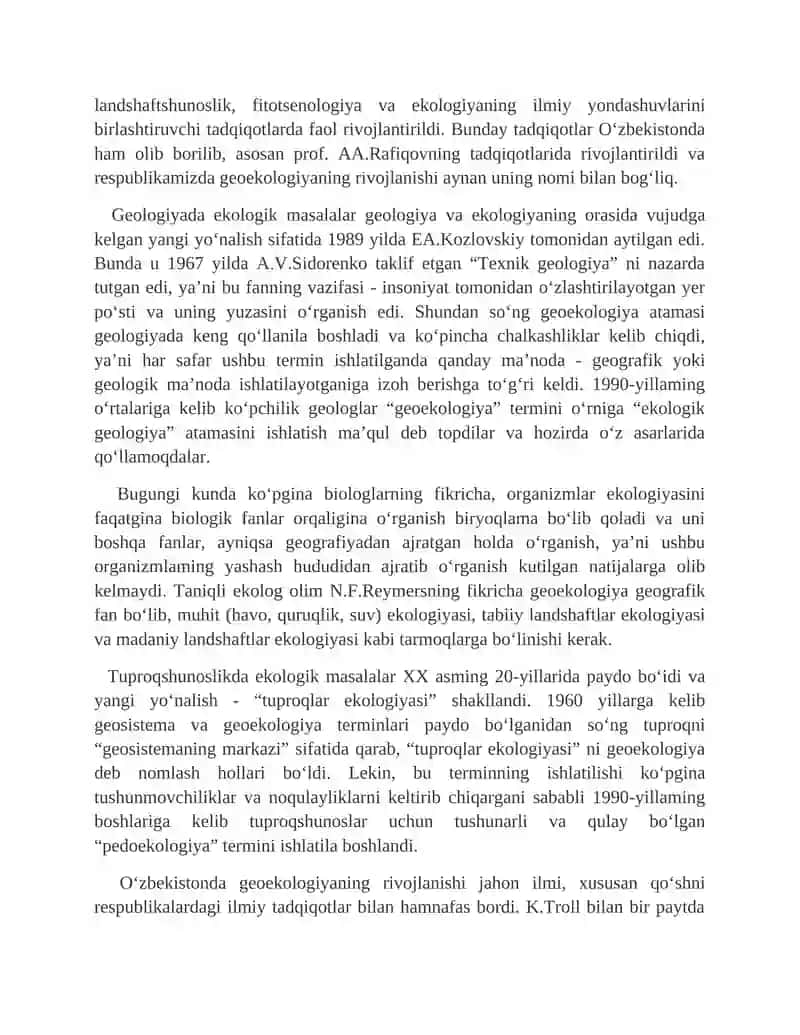 Geoekologiya. O`zbekistonda geoekologiya fanining rivojlanishi. 3