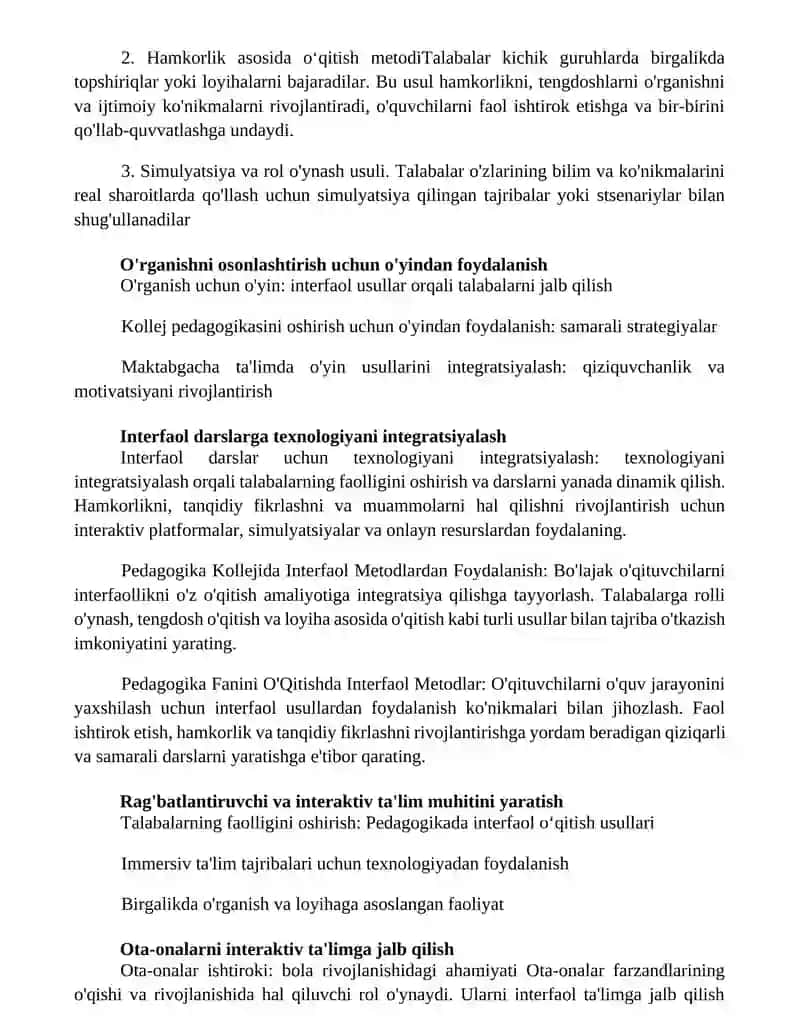 Pedagogika Kollejida Maktabgacha Pedagogika Fanini O'Qitishda Interfaol Metodlaridan Foydalanish Yo'Llarini O'Rganish 3