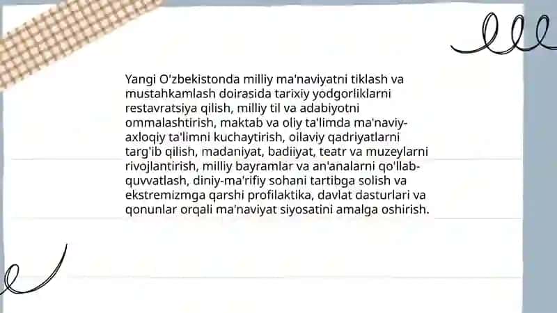 Yangi O'zbekistonda amalga oshirilayotgan ma'naviy o'zgarishlar 3