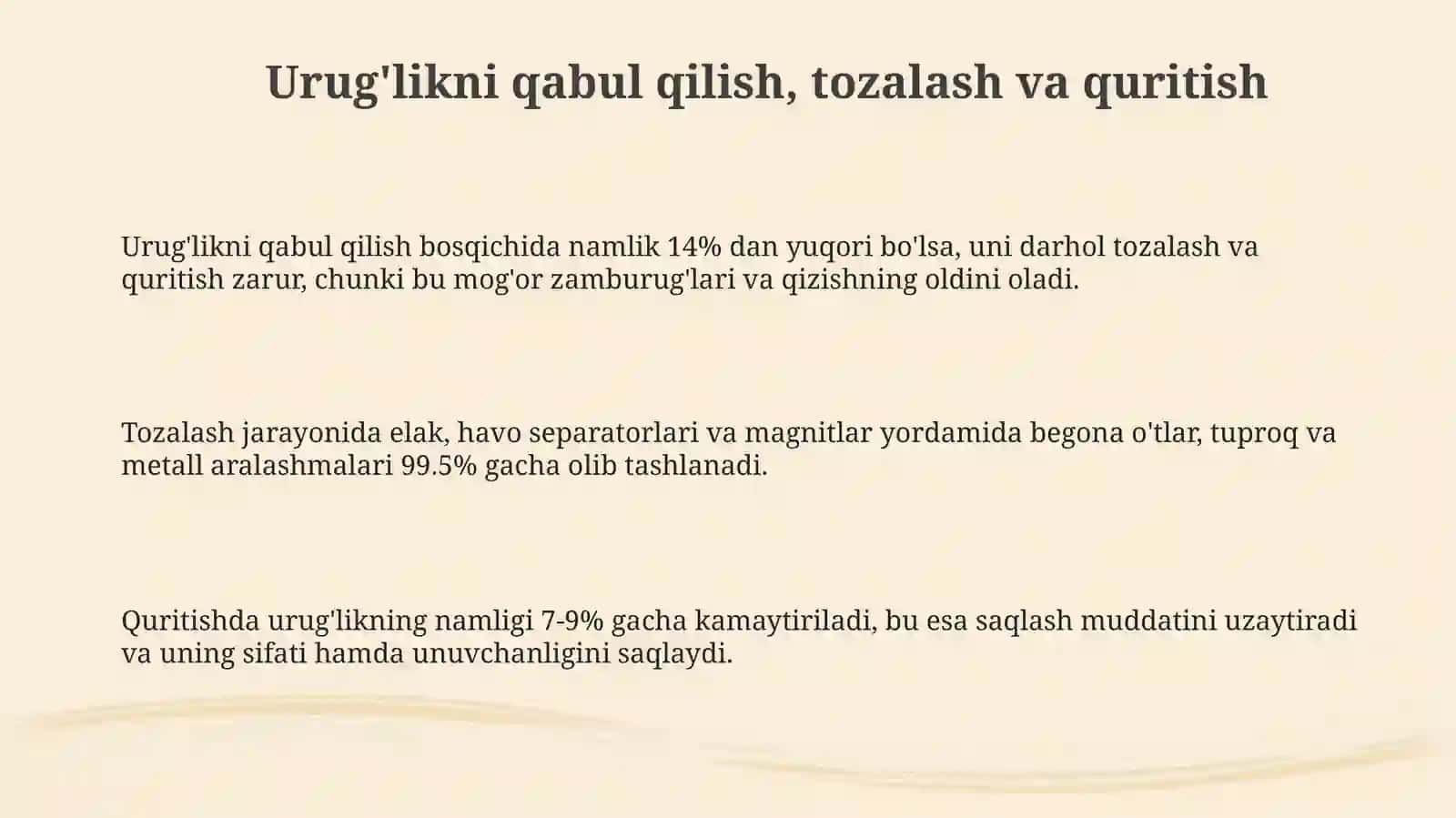 Moyli ekinlar urug'larini saqlash va qayta ishlash texnologiyasi 3