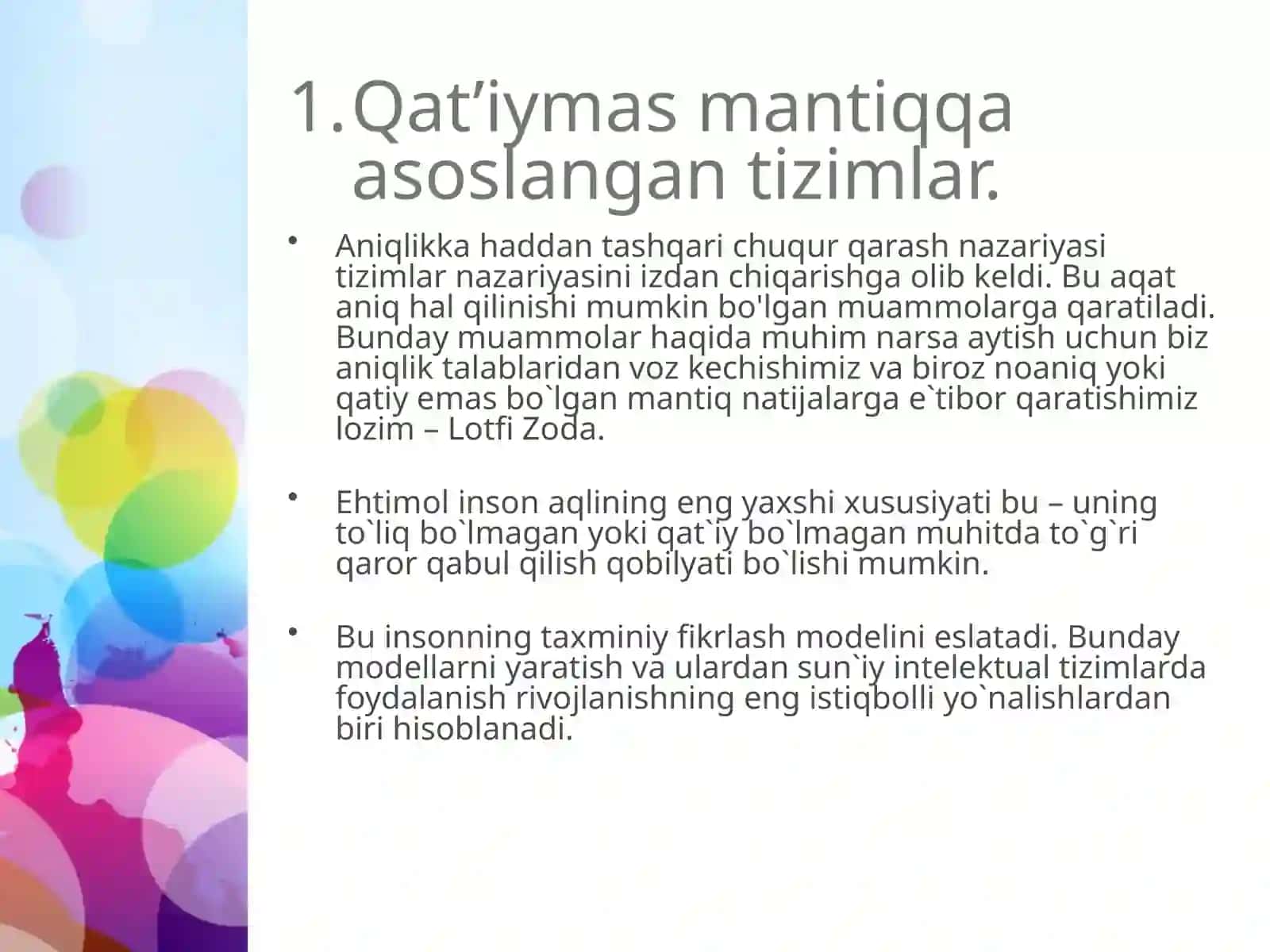 Qat’iymas mantiqqa asoslangam tizimlar 3