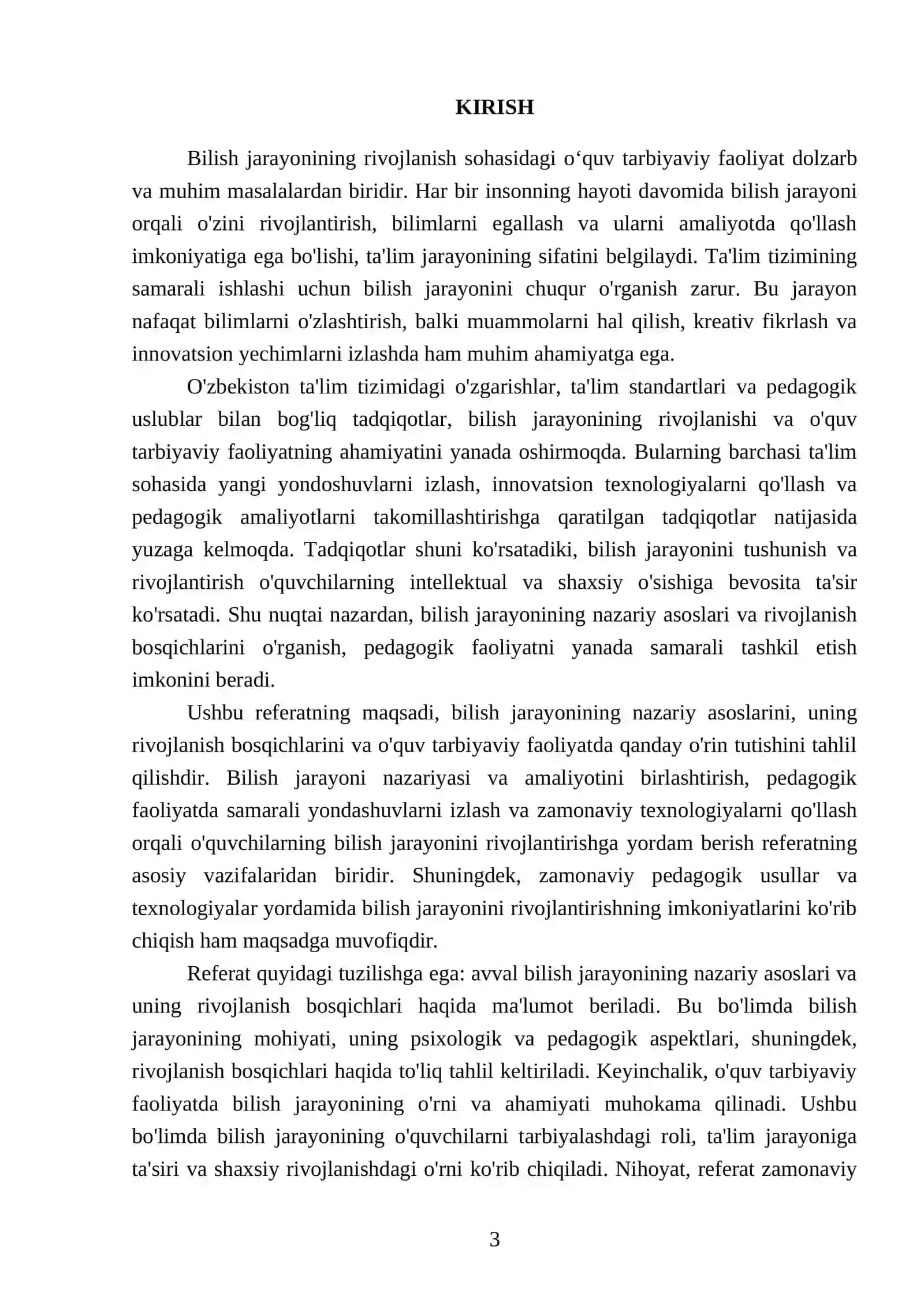 Bilish jarayonining rivojlanish sohasidagi oʻquv tarbiyaviy faoliyat 3