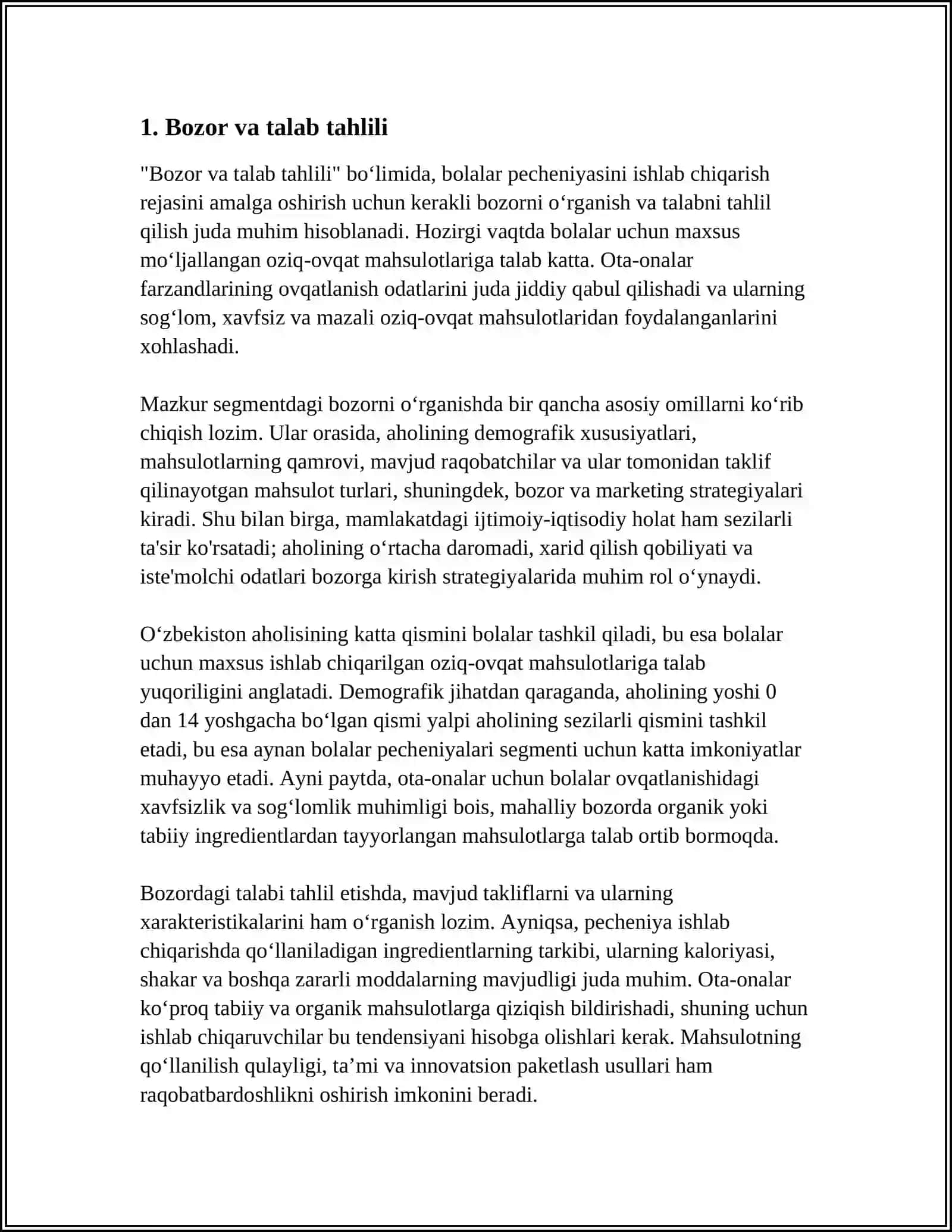 BOLALAR PECHENIYASINI ISHLAB CHIQARISH REJASI 3