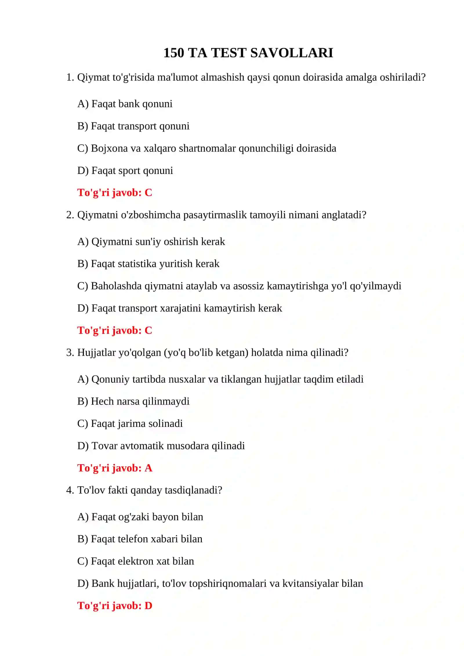 BOJXONA YANGI TEST SAVOLLARI 3