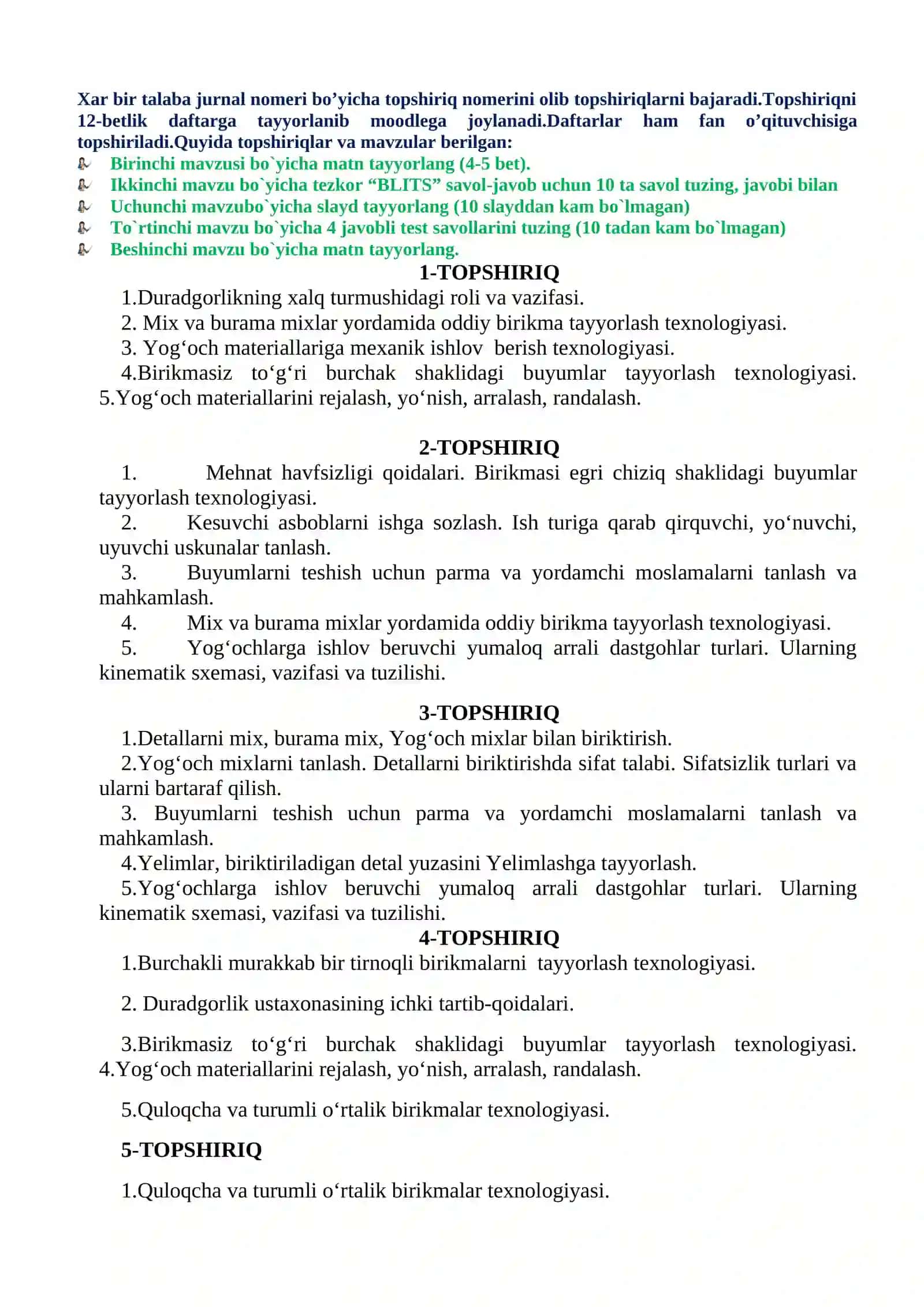 Texnologiya ta’limi praktikumi fanidan ORALIQ NAZORAT uchun topshiriq №1 3