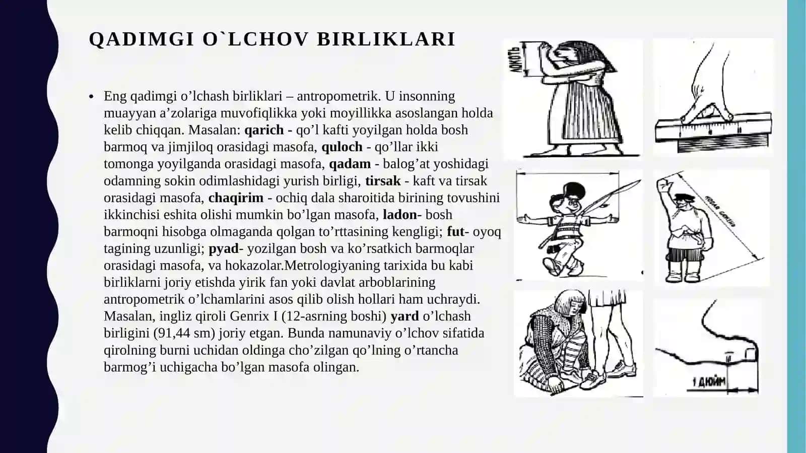 Miqdorlarning qadimiy va turli xalqqlarga oid nostandart o'lchov birliklari 3