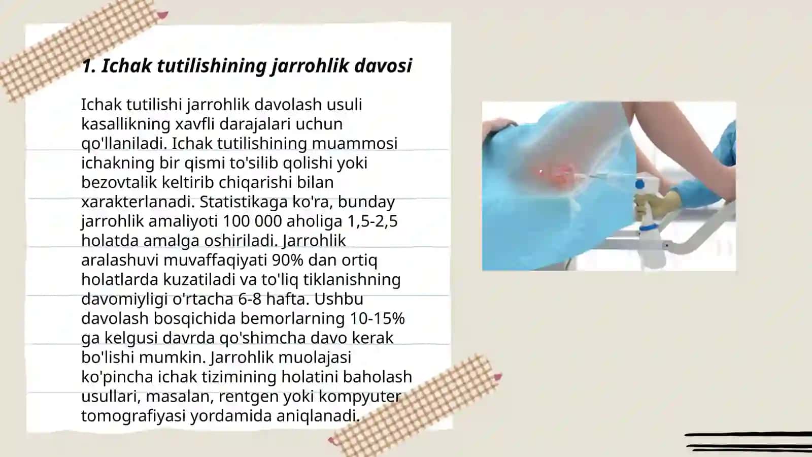 Oʻtkir va ingichka ichak tutilishida, tumani torayishlarda va atreziyalarda bajariladigan operatsiyalar 3