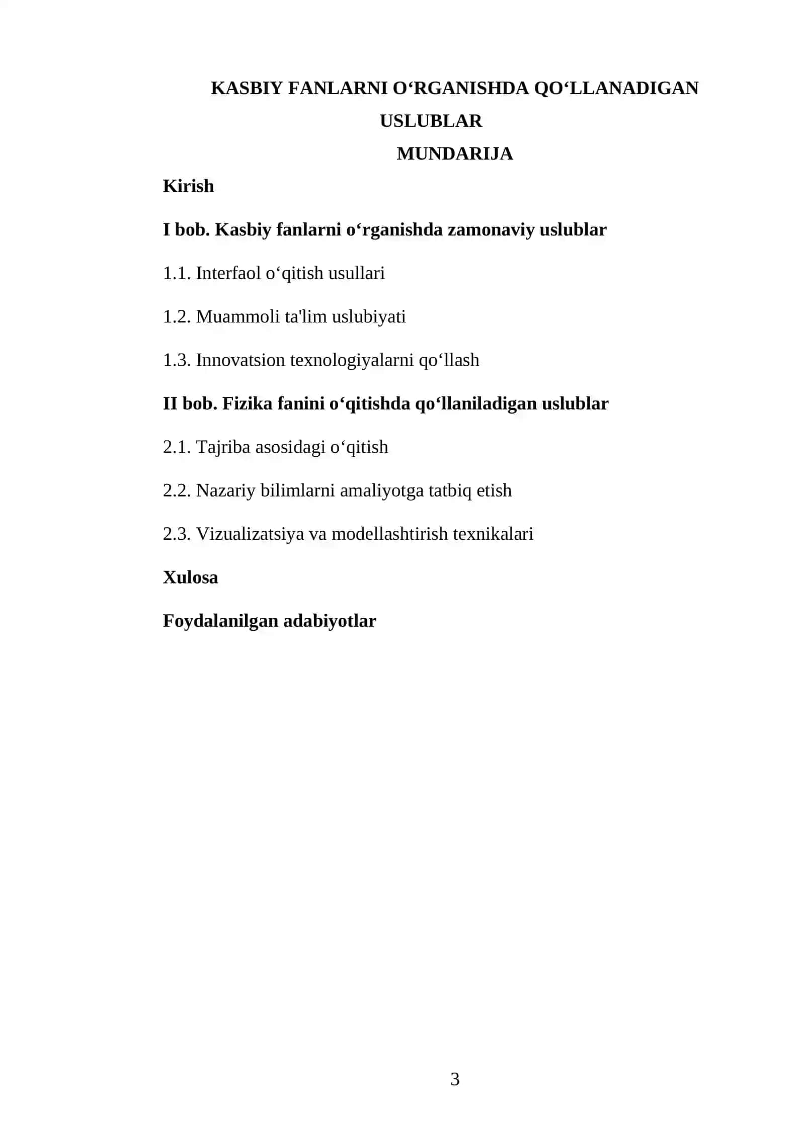 FIZIKA OʻQITISH METODIKASI FANIDAN TAYYORLAGAN KURS ISHI 3