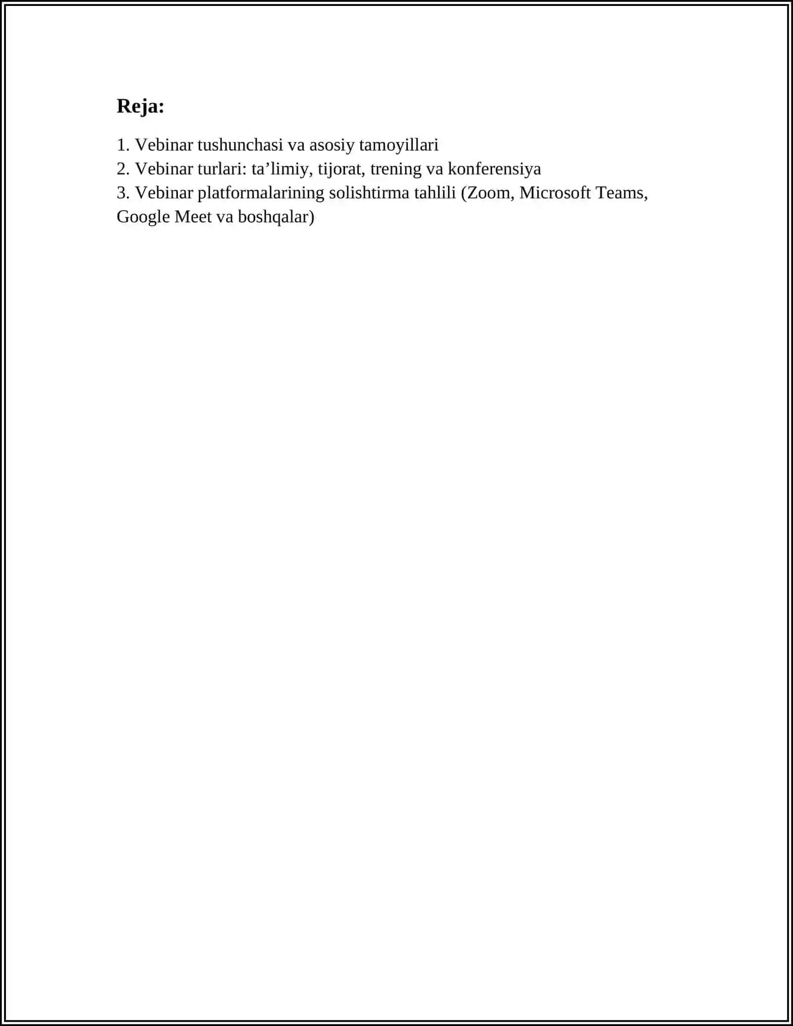VEBINAR TUSHUNCHASI VA PLATFORMALARI,ULARNI TASHKIL ETISH VA ULANISH.ZOOM PLATFORMASI VA UNDA ISHLASH,SOHADA QO’LLASH 3