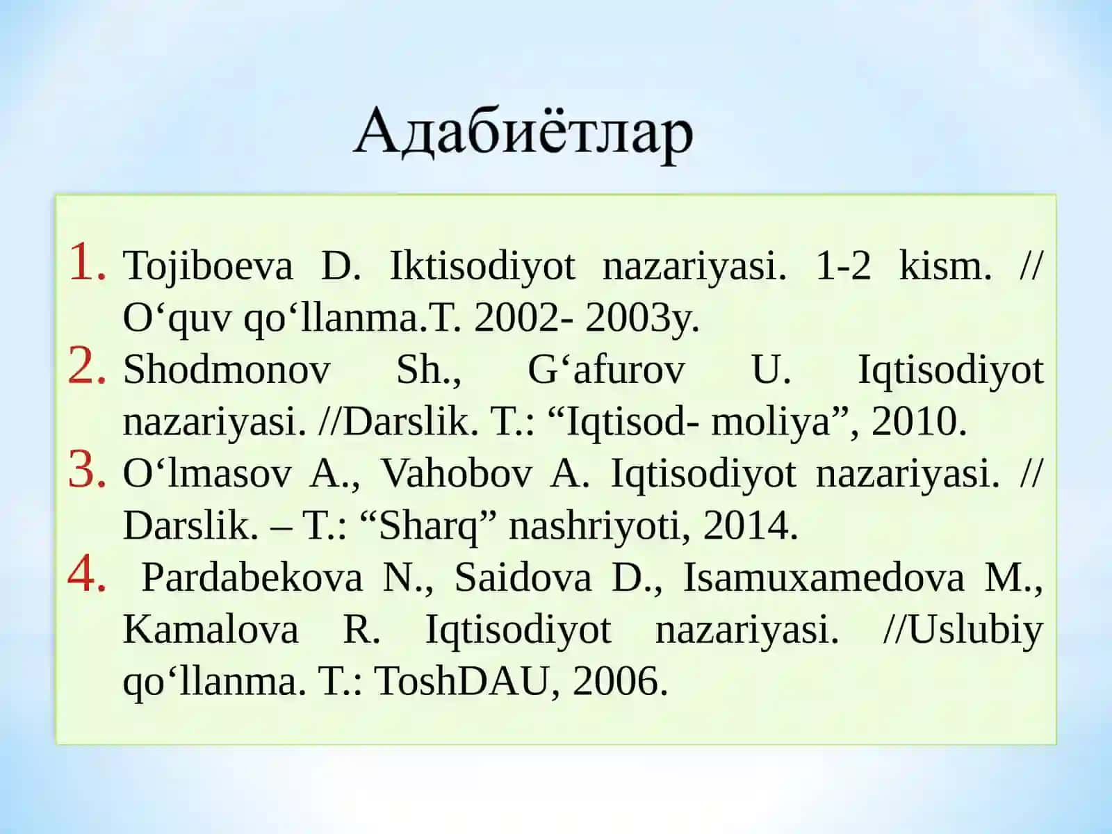 TADBIRKORLIK FAOLIYaTI VA TADBIRKORLIK KAPITALI. KORXONA (FIRMA) SARF-XARAJATLARI VA FOYDASI 3