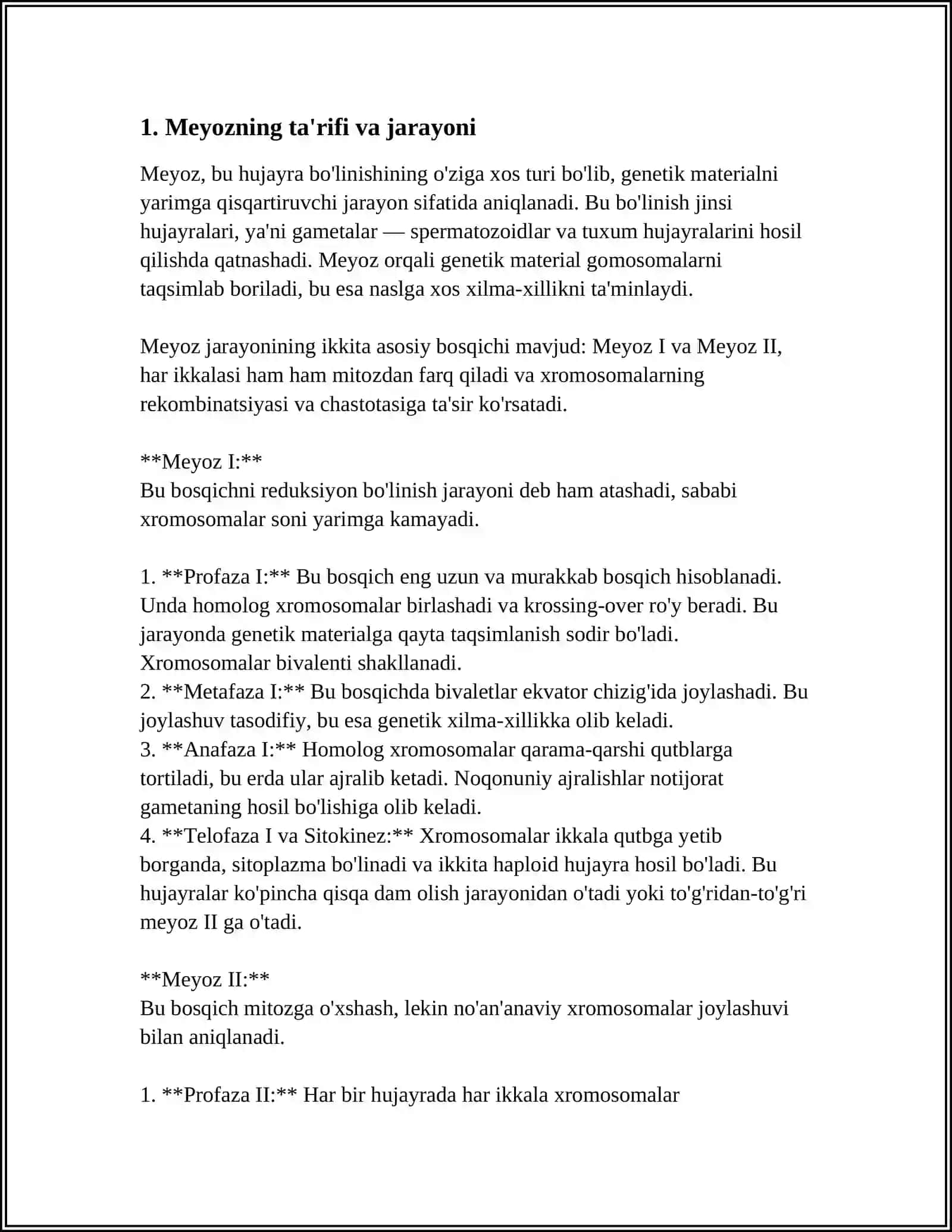 MEYOZ BO'LINISHI.UNING BIOLOGIK AHAMIYATI 3
