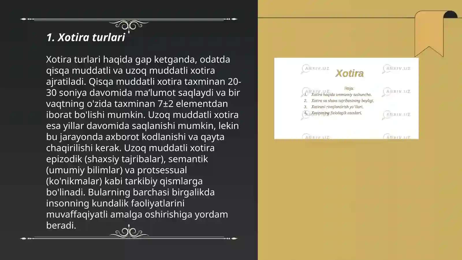 Xotira haqida tushincha va uning nerv fiziologik asoslari 3