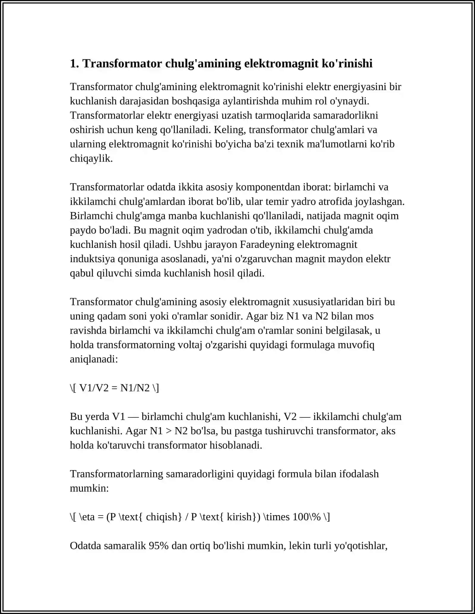 TRANSFORMATOR CHULG'AMING EYUK TENGLAMASI 3