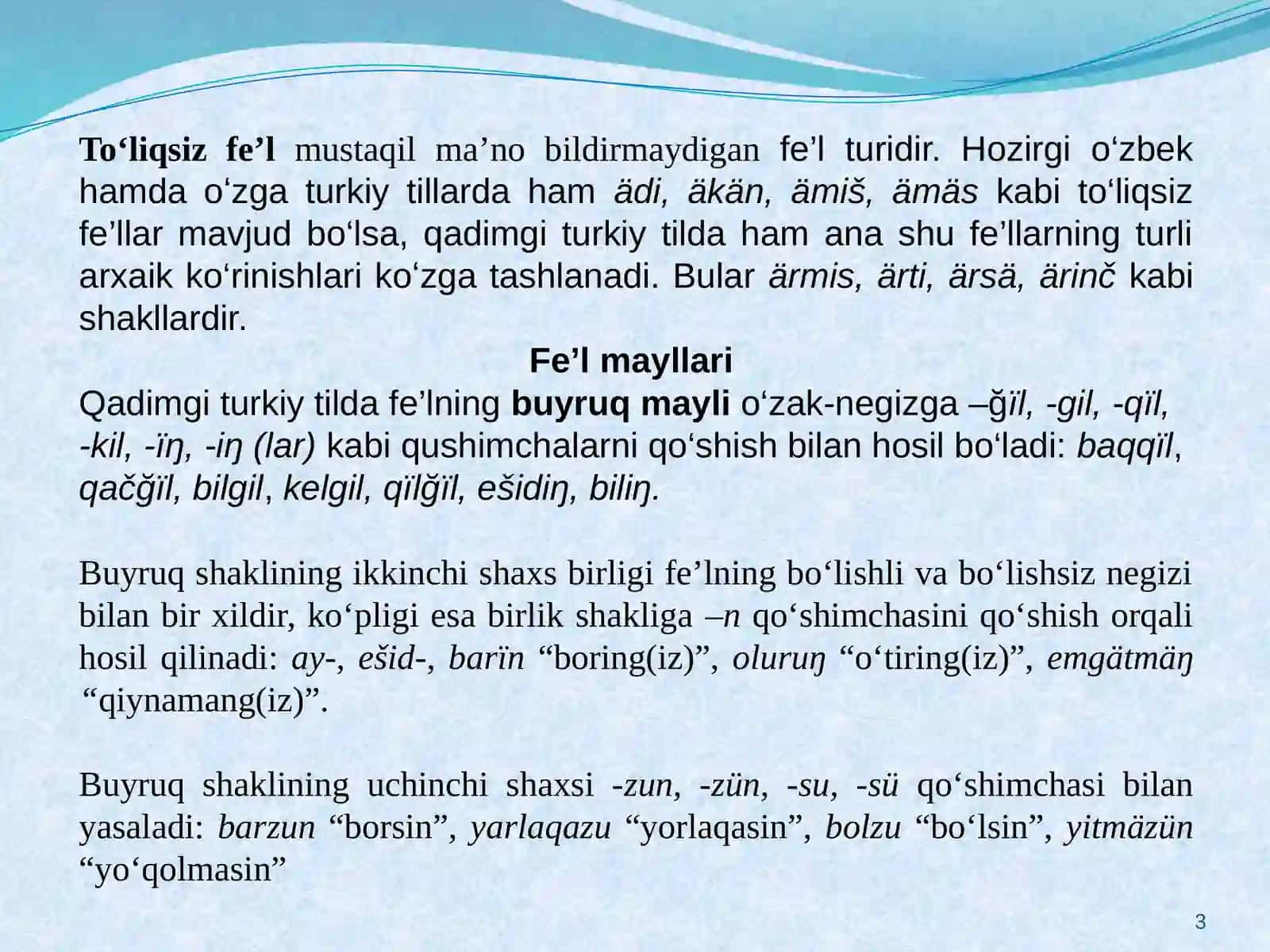 QADIMGI TURKIY TILDA FE’L SOʻZ TURKUMI 3