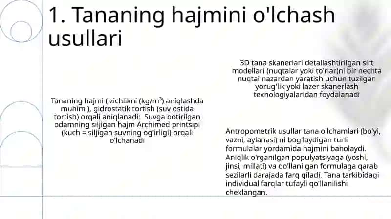 Tananing hajmini o'lchash usullari 3