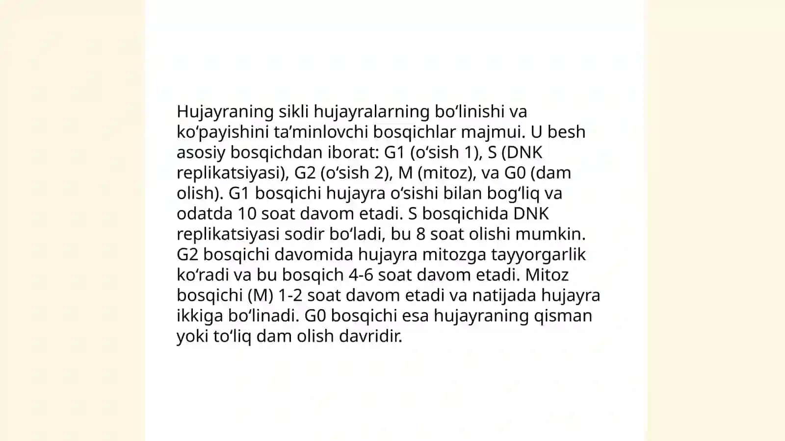 Hujayralarning mitotik va hayotiy sikli Hujayra proliferatsiyasi Hujayralarning meyotik boʻlinishi mitoz va meyozning patologiyasi 3