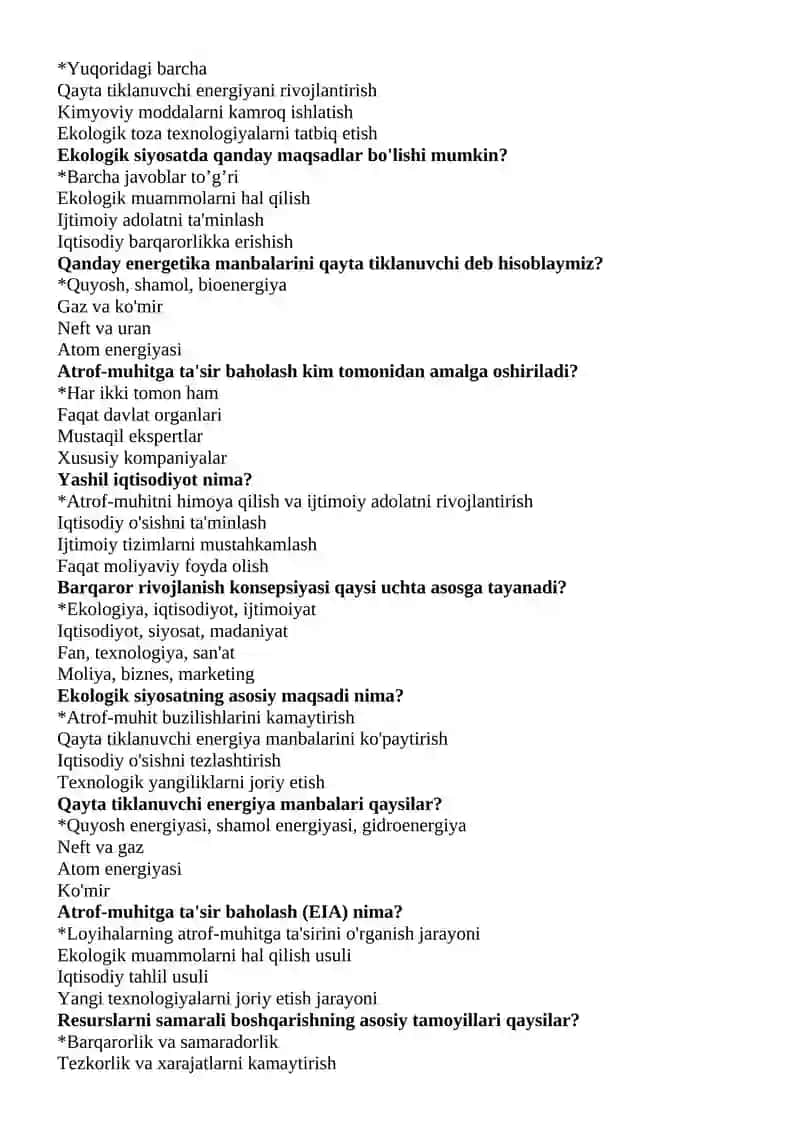 YASHIL IQTISOD TEST 3