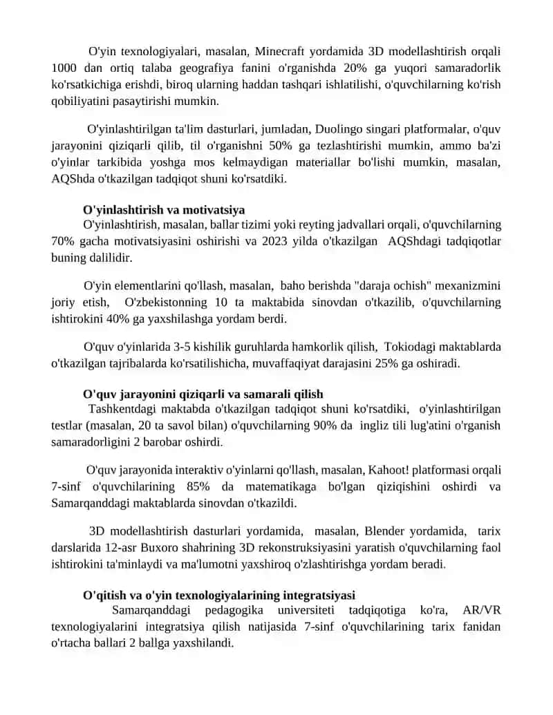 Dars va o'yin texnologiyalarining integratsiyasi 3
