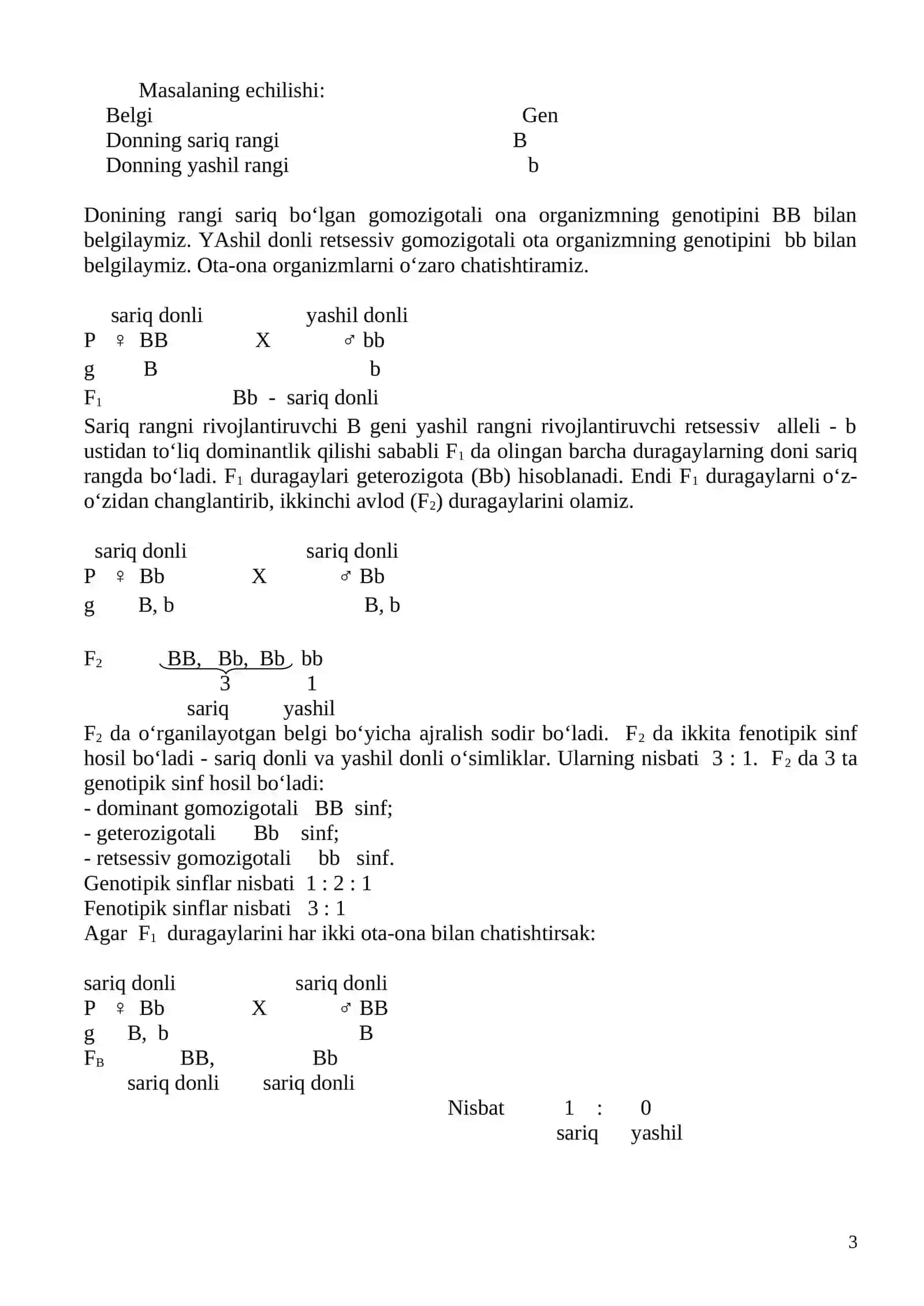 Genetikadan masalalar to‘plami va ularni echish usullari 3