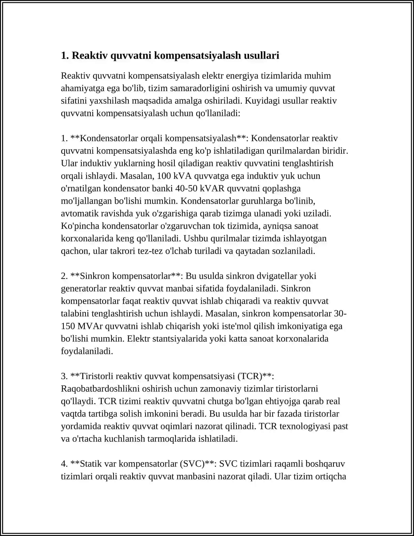 ELEKTR TA’MINOTI TIZIMLARIDA OPTIMAL REAKTIV QUVVATNI KOMPENSATSIYALASH 3