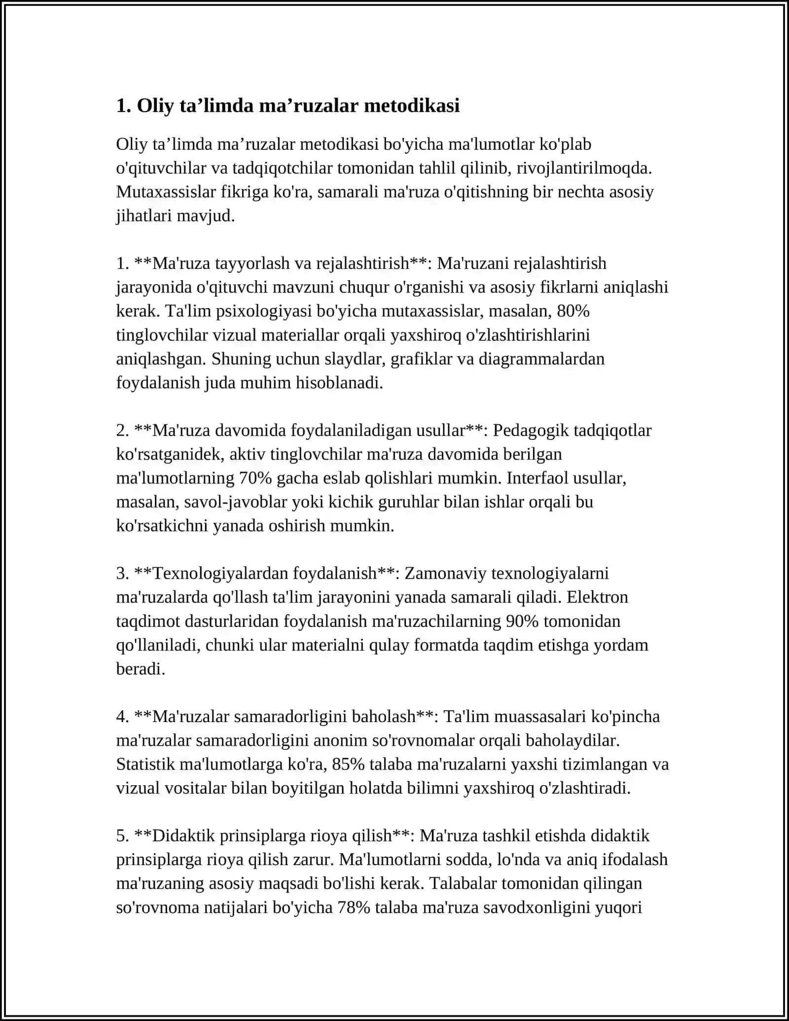 OLIY TA'LIM VA PROFESSIONAL TA'LIMDA MUTAXASSISLIK FANLARINING O’QITILISHI: MA’RUZA, AMALIY, SEMINAR, LABAROTORIYA VA MUSTAQIL TA’LIM 3