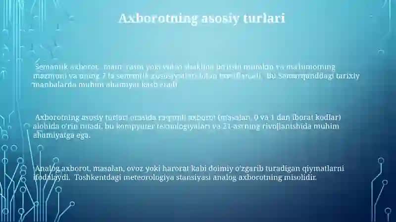 Axborot nazariyasi.Axborot uning turlari 3