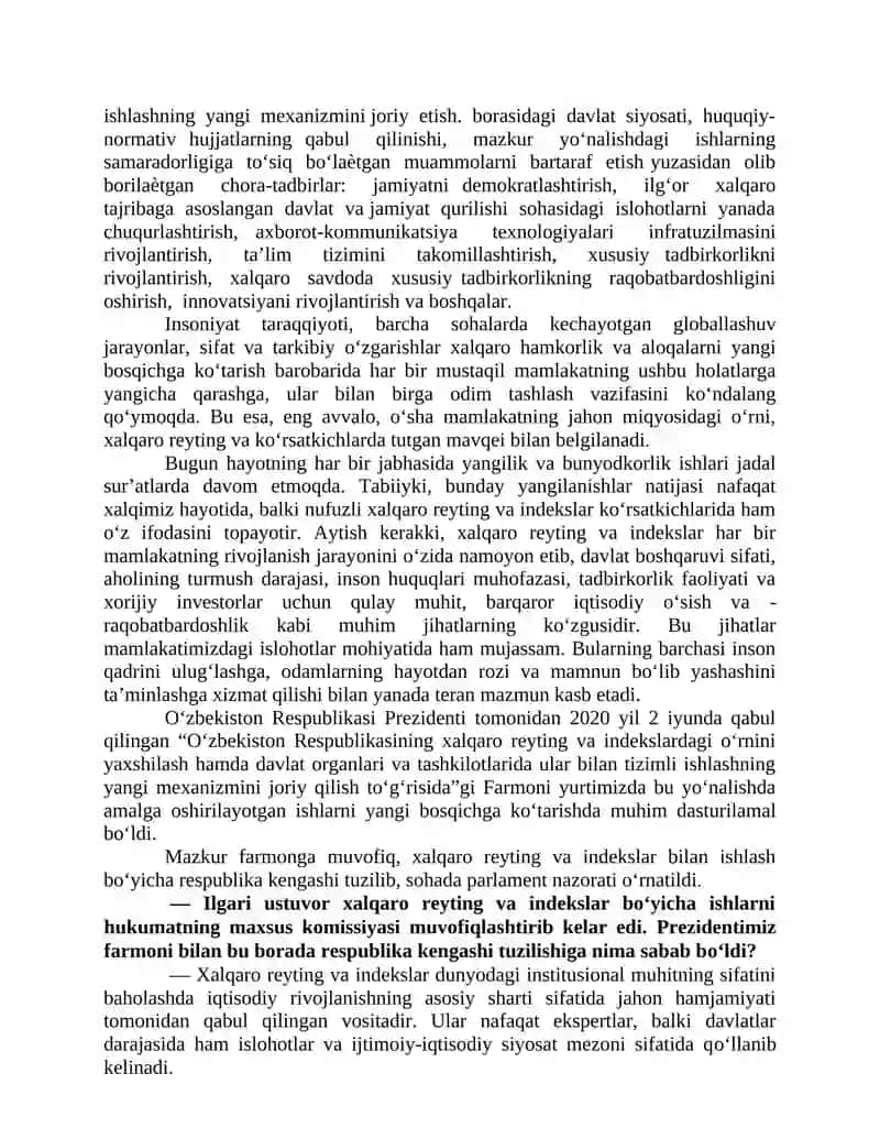 O‘zbekiston Respublikasi uchun ustuvor bo‘lgan xalqaro reyting va indekslar 3