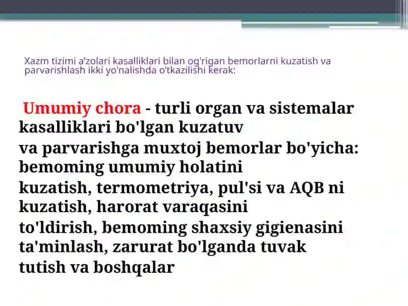 Xazm tizimi a’zolari kasalliklari bilan og'rigan bemorlarni kuzatish vaparvarishlash 3
