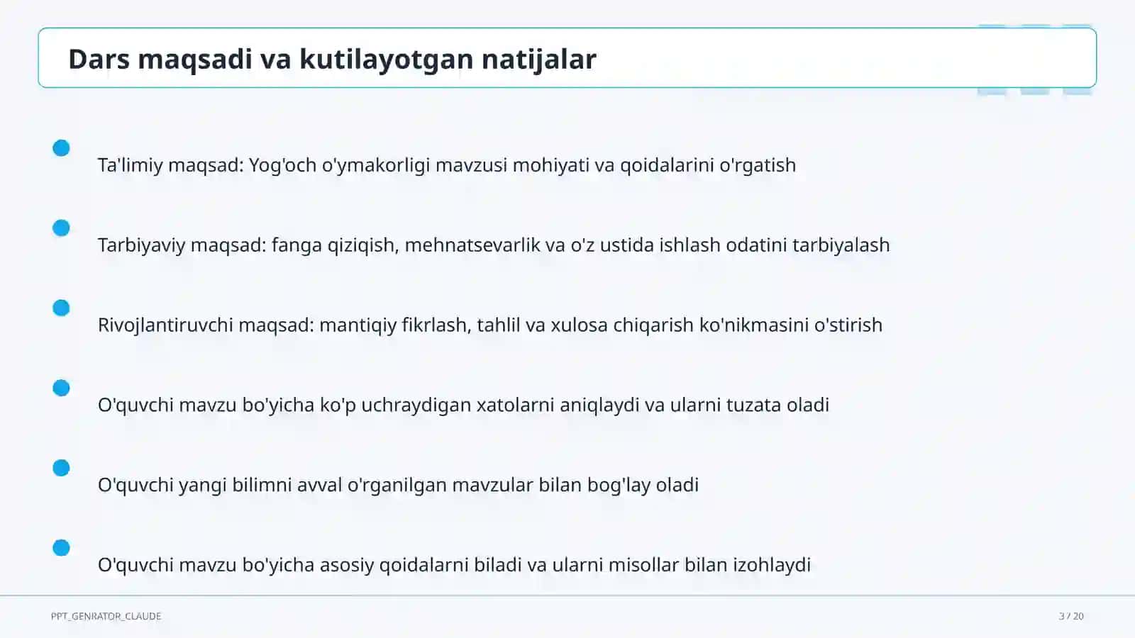 Yog'och o'ymakorligi (7-sinf) 3