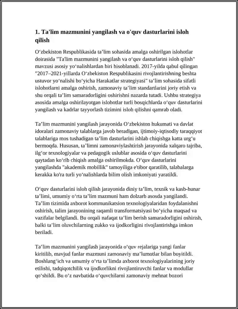 O'zbekiston Respublikasida Ta'lim Sohasida Amalga Oshirilgan Ishlohotlar 3