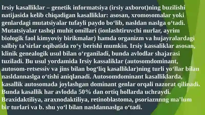 Irsiy kasalliklar (xromosoma va gen kasalliklari) 3