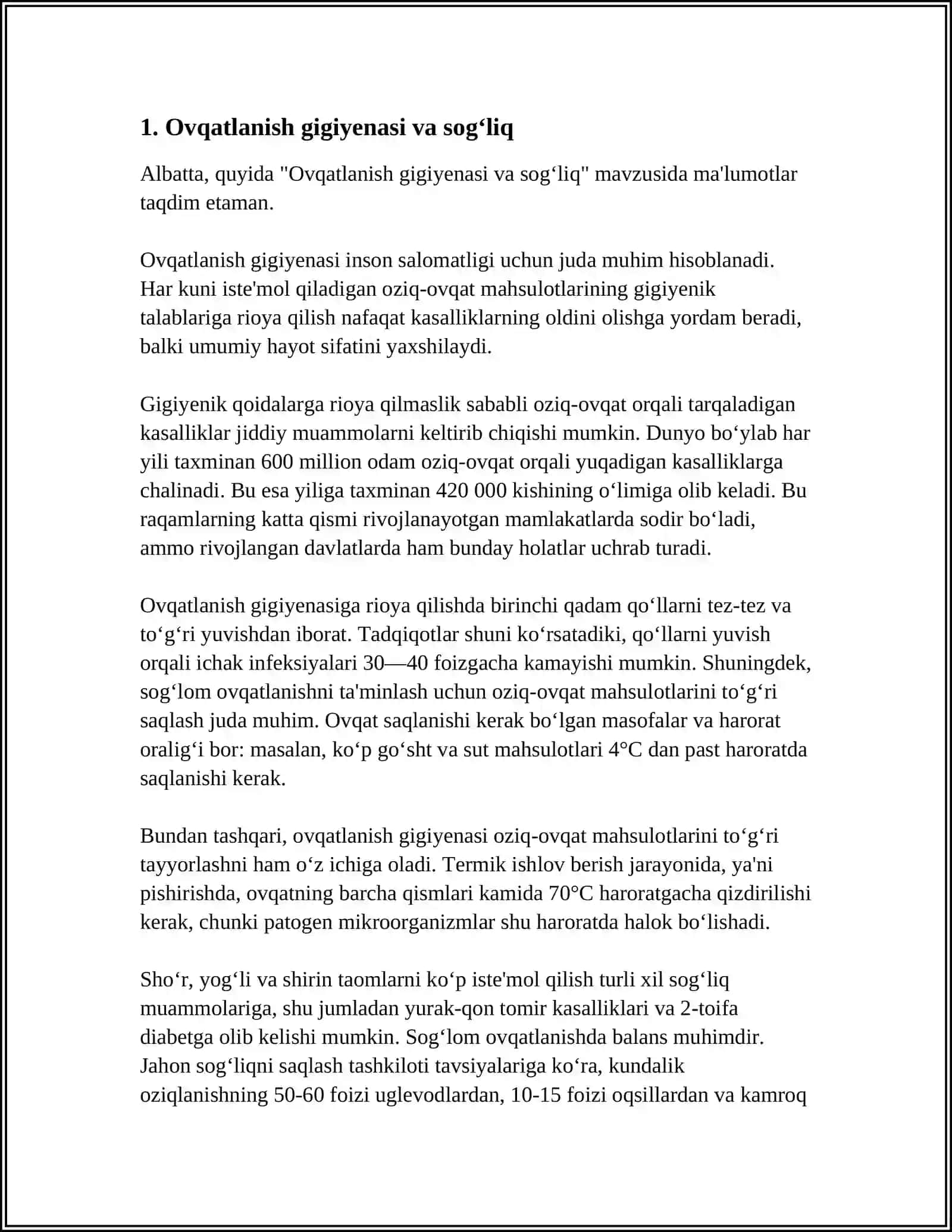 OVQATLANISHNI GIGIYENIK BAHOLASH, TOʻGʻRI OVQATLANISH 3