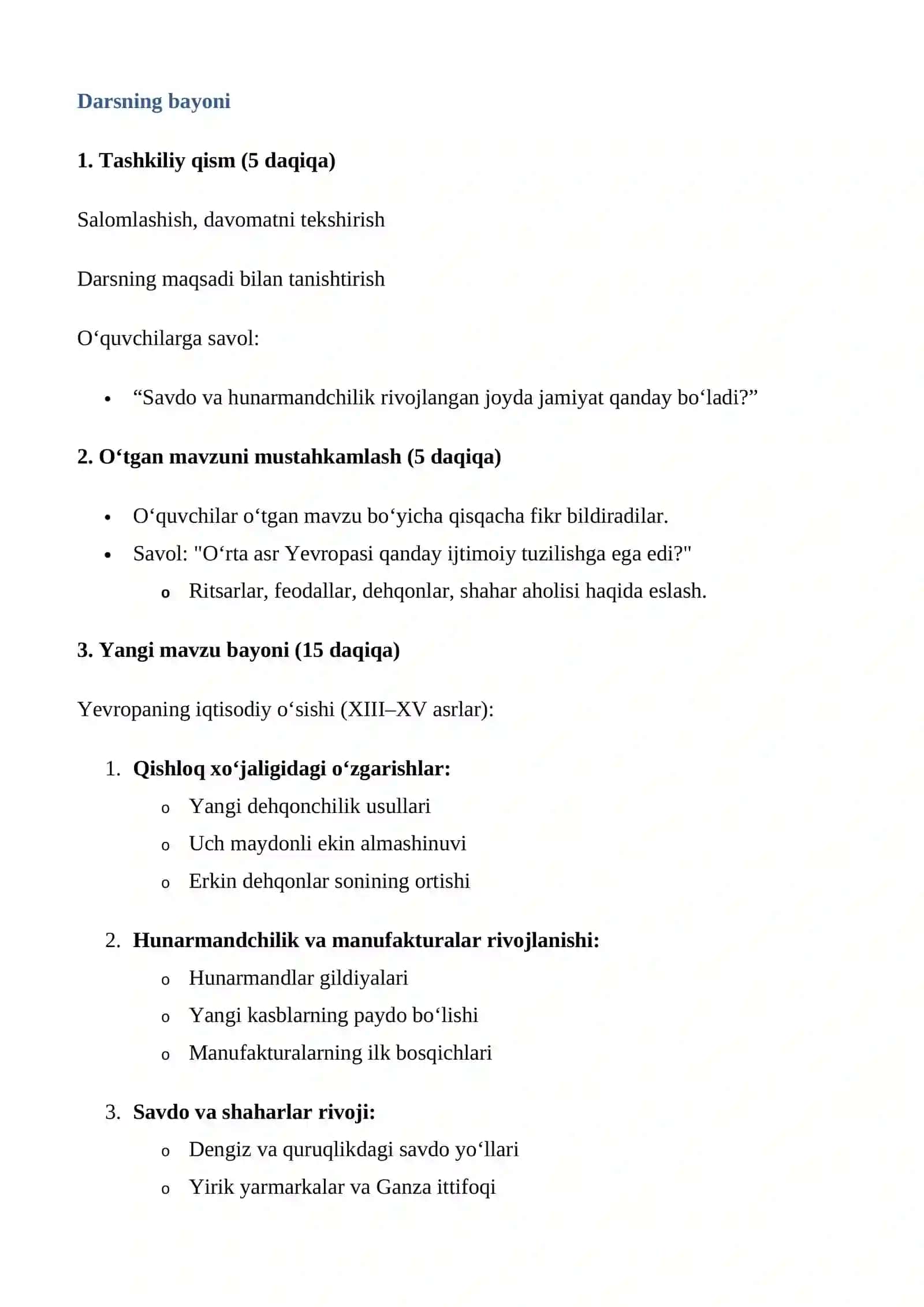 XIII–XV asrlarda Yevropa iqtisodiy rivojlanishining o‘ziga xos jihatlari 3