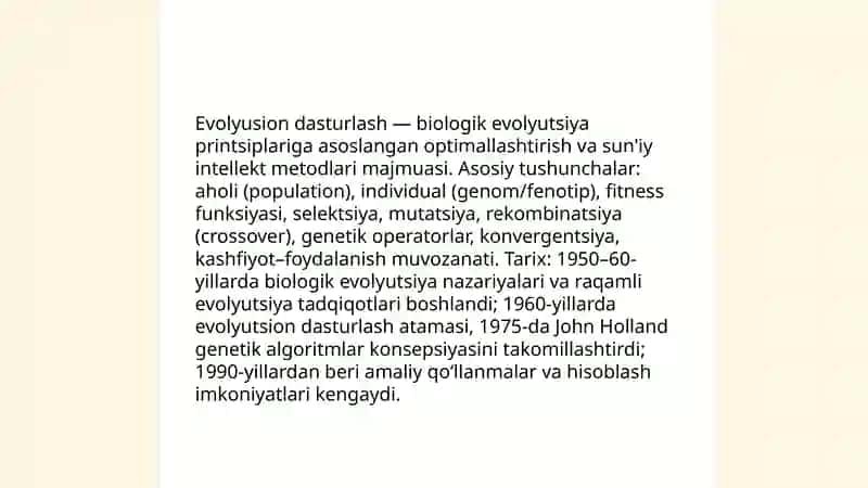 Evolyusion dasturlash 3