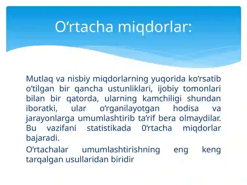 Statistik ko‘rsatkichlar. O‘rtacha miqdorlar. Variatsiya ko‘rsatkichlari 3