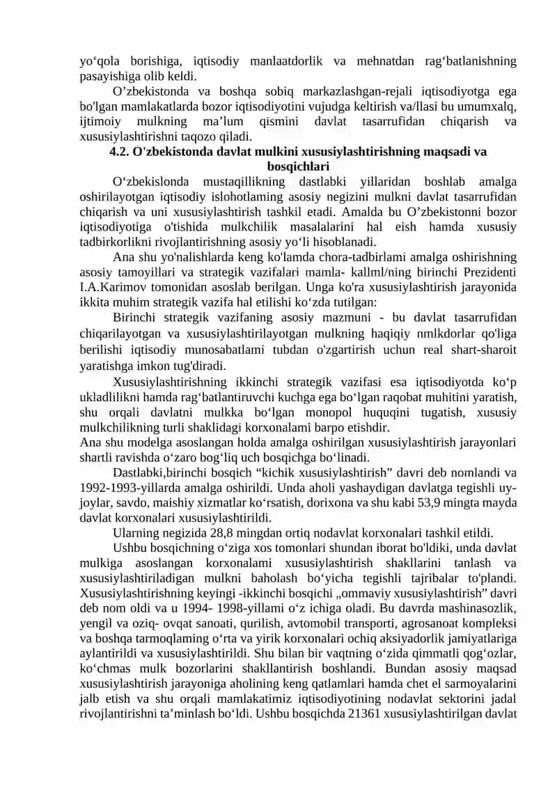 O‘ZBEKISTONDA DAVLAT MULKINI XUSUSIYLASHTIRISH VA BOSHQARISH - IQTISODIYOTNI TARTIBGA SOLISH VOSITASI 3