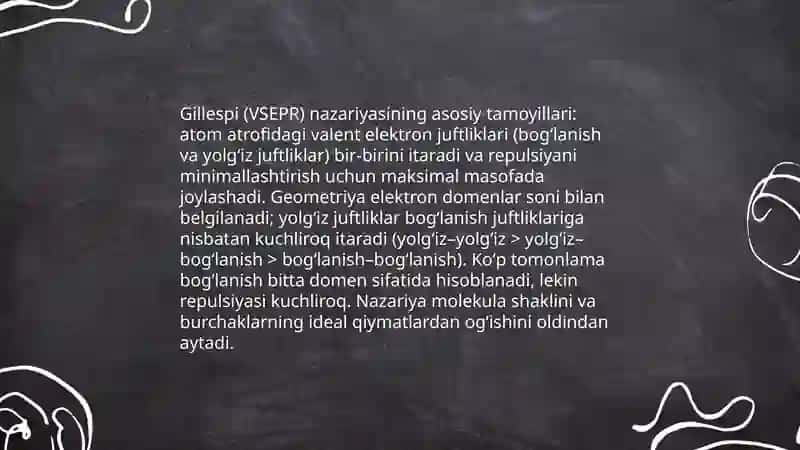Molekulalarning barqaror geometrik konfiguratsiyasi.Gillespi nazariyasi 3