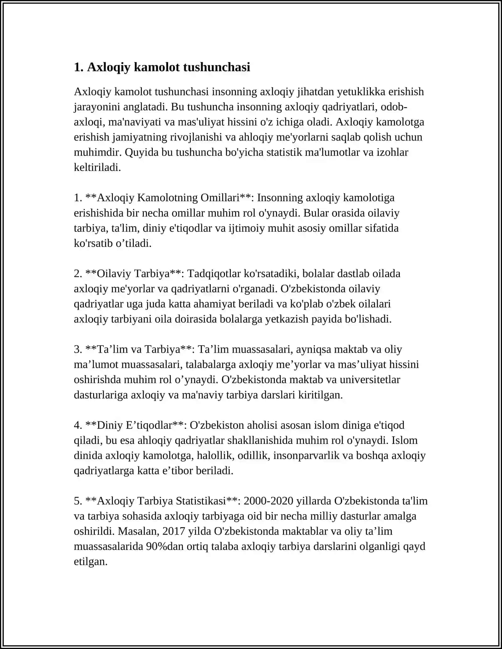 MUSTAQIL ISH Mavzu: JAMOA SHAXS AXLOQIY KAMOLOTINING ASOSI. MAKTABGACHA YOSHDAGI BOLALARDA AXLOQIY SIFATLARNI TARBIYALASH 3