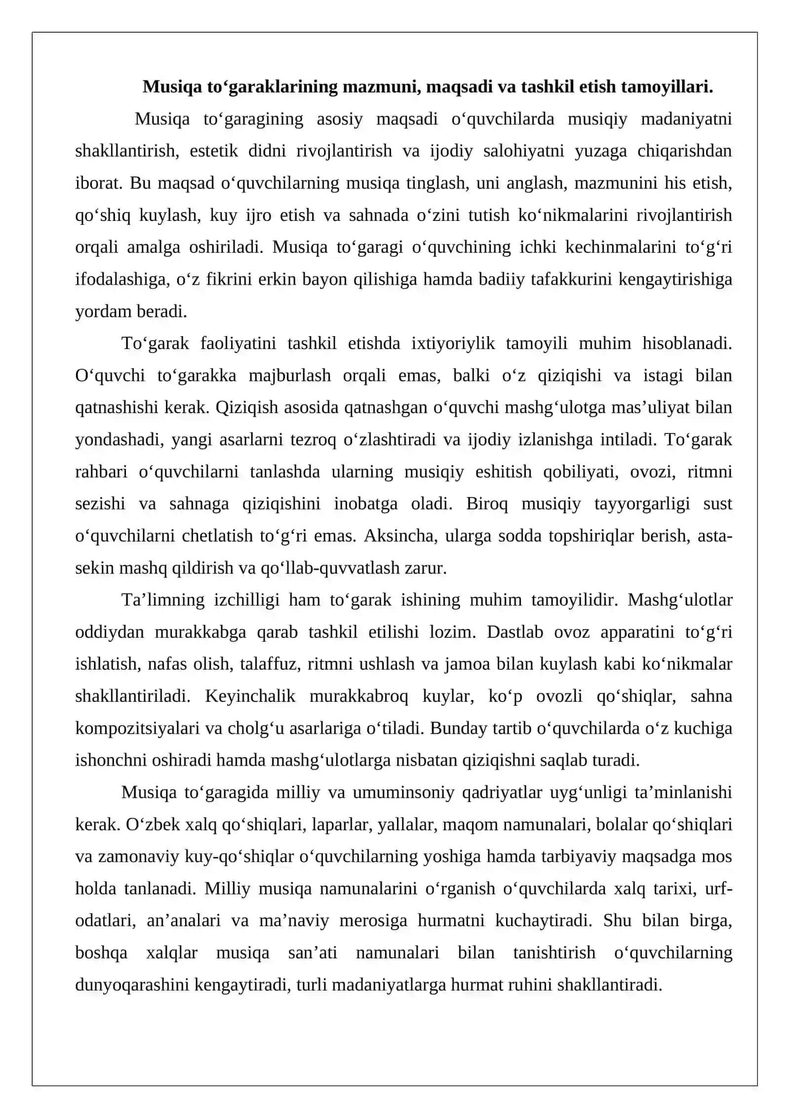 Musiqa to'garaklari ishini tashkil etishda metodik tavsiyalar 3