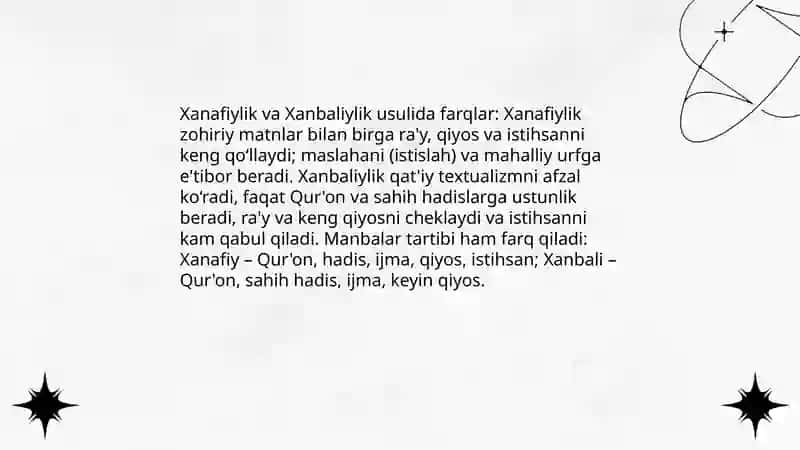Xanafiylik va Xanbaliylik mazhabining o'zaro farqlari 3