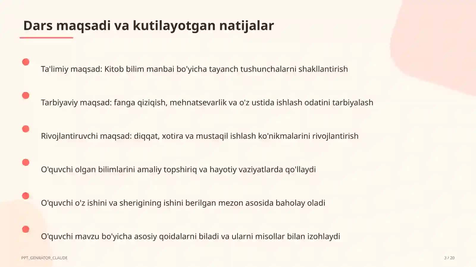 Tarbiya fani (1–11) mustaqil o'rganish uchun 3